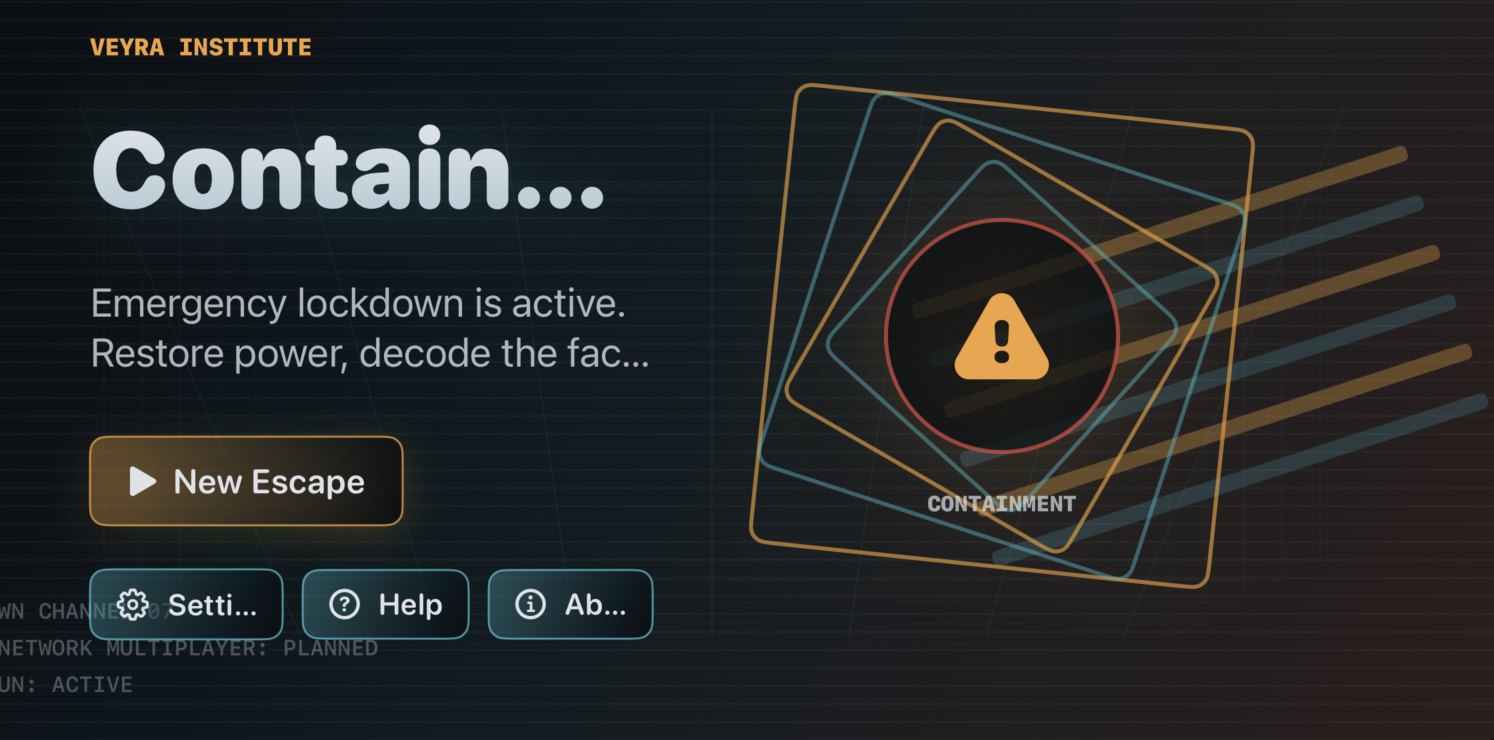 Containment Protocol title screen with New Escape button